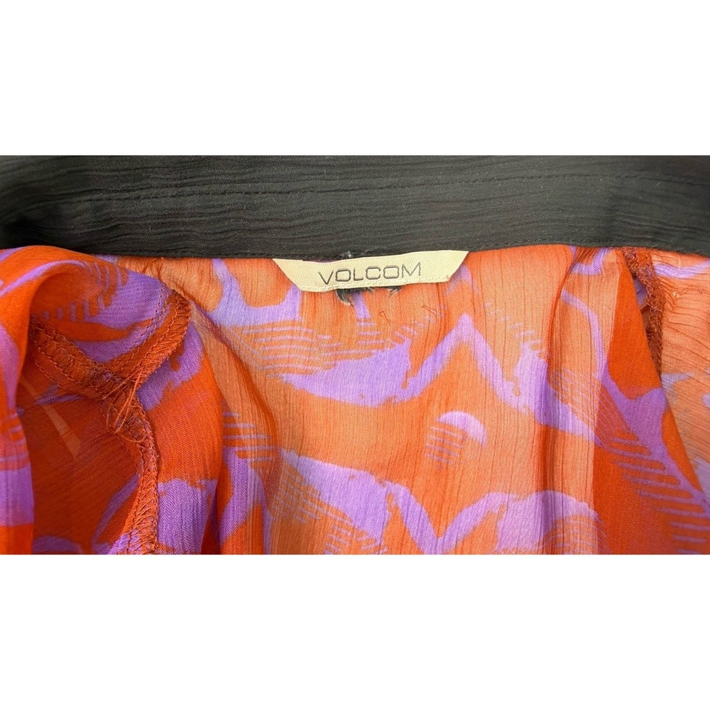 Volcom‎ Sheer Button Front Blouse Orange Purple Abstract Print Lightweight Shirt - Picture 3 of 13